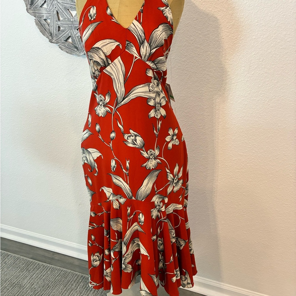 Taylor Rust Floral Midi Halyer Dress